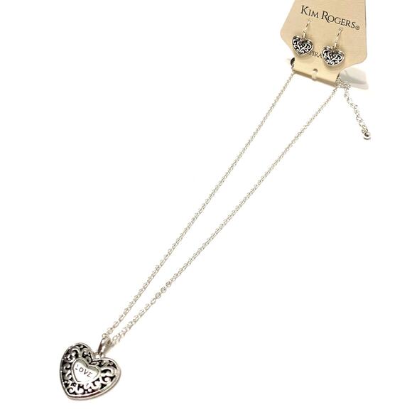 Kim Rogers Lovely Silvery Set Heart Earring and Necklace New No box Great Gift - Picture 2 of 8